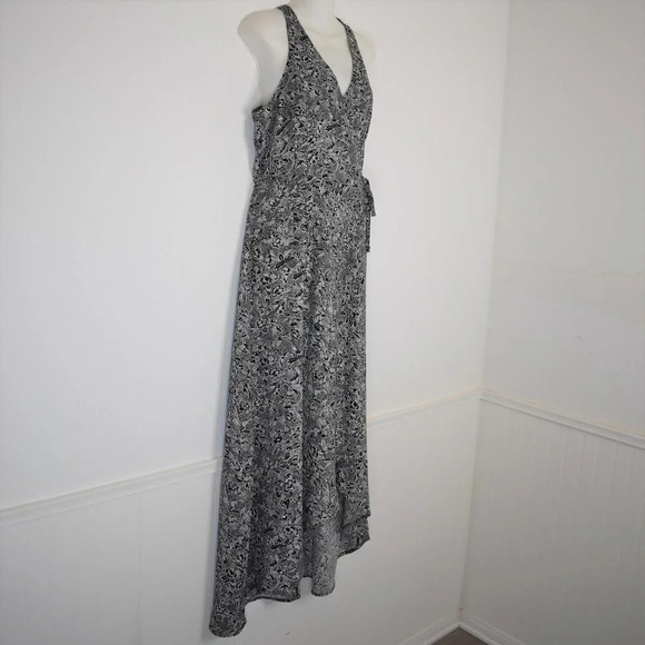 Abercrombie & Fitch Wrap Floral Dress Midi Sz S Cottagecore Boho Neutral - Picture 5 of 16